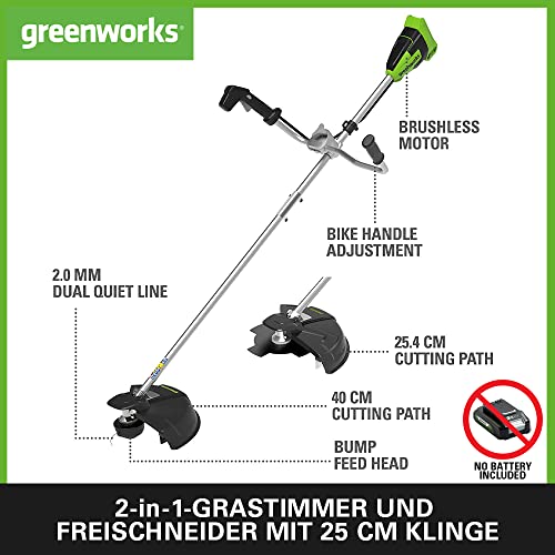Greenworks 40V Akku Freischneider mit bürstenlosem Motor, Geschirr, Motorradgriff, 40 cm Schnittbreite, 2 mm Nylonfäden oder 25 cm Klinge… – Ansicht 2