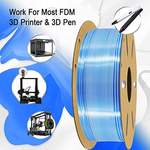 Image of 1.75mm Silk Blue /White PLA Dual Color in 1 Coextrusion PLA 3D Printing Filament, 1KG 2.2lbs 2 Color Silk Bicolor Dichromatic 3D Printer Material, Widely Support for 3D Printers, Blue /White