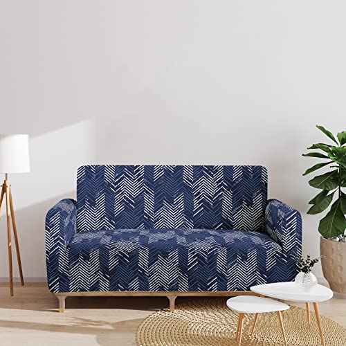 Hosima Dark Blue Loveseat Slipcover,Weave Texture Sofa Couch Cover For 2 Cushion Couch,Printed Stretch Washable Loveseat Cover Furniture Protector For Living Room,Medium(57-73 Inch) #TOP5
