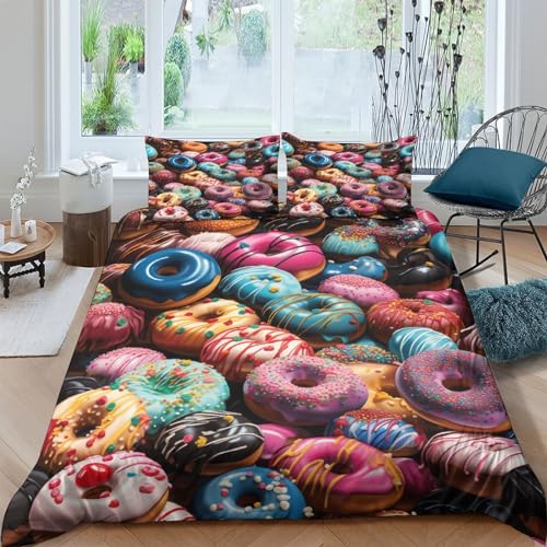 Funda nórdica de donuts 3D de microfibra de 200x200cm con dos fundas de almohada 2