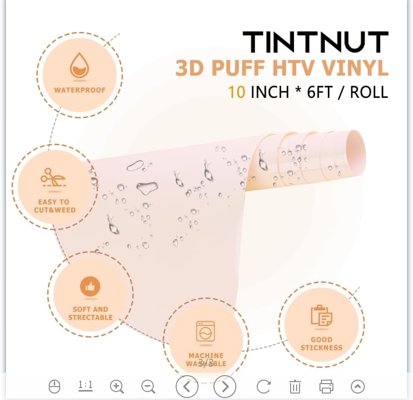 Miniatura 2 de Tintnut Vinilo de transferencia de calor de 10 pulgadas x 6 pies, rollo de transferencia de calor 3D de color marfil, vinilo de transferencia de