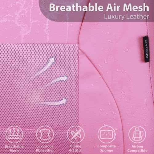 Image of CAR PASS Pink Leather Seat Cover Automotive Breathable Universal Car Seat Cover Set Package-Super 5mm Sponge Inside,Airbag Compatible, Interior Cover Cute for Women Car Truck Van All Pink