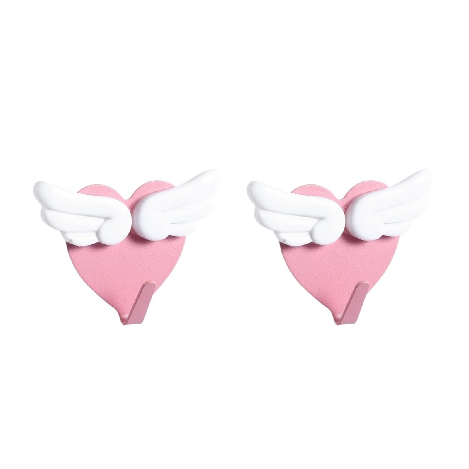 HRXEXSBAM 2Pcs Heart Shaped Self Adhesive Hooks, Iron Wall Mount Multi-Purpose Hanger for Home Storage(Pink White)