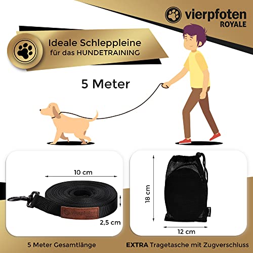VierPfoten Schleppleine für Hunde, 5m, 10m, 15m, 20m, Robuste Hundeleine, Trainingsleine, Griffpolster, Aufbewahrungsbeutel, stabilem D-Karabiner (5m)