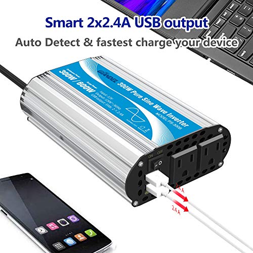 Giandel 300Watt Pure Sine Wave Car Power Inverter 12V Dc To 120V Ac 4.8A Dual Usb Ac Outlets Tablets Laptops Smartphones #TOP3