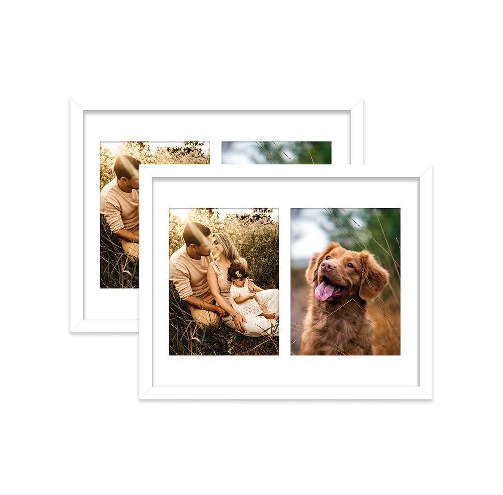 White Multi Photo Frame - Holds 2 x 8x6 Pictures, Family Collage Picture Frame for Wall Display, 14x11 Frame size, Set of 2