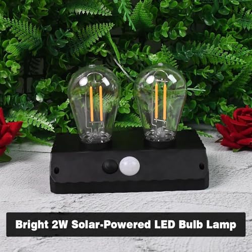 Image of PremiumAV Solar Motion Sensor Wall Light YT-819 - 2W Outdoor LED Lamp with Dual Filament Bulbs, Auto On /Off for Garden, Patio, Walkway, Yard & Security Lighting (1 Pack)