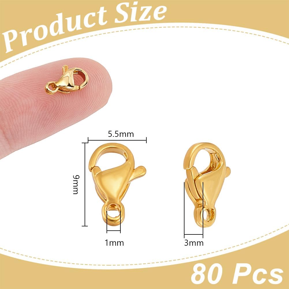 UNICRAFTALE About 80Pcs 24K Gold Plated Necklace Clasps Stainless Steel Lobster Claw Clasp 9mm Fastener Hook End Chain Clasps Jewelry Clasp and Closures for Bracelet Necklace Making - Image 3