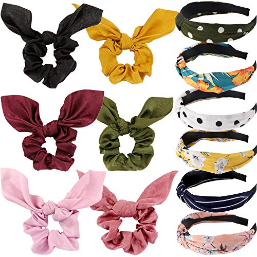 Bow Scrunchies, Hair Scrunchies with Scarf, 6pcs Hair Ties Scrunchies with Tail,Satin Ponytail Holder with Scarve, Hair Ties Ropes, Rabbit Bunny Ear BowKnot Scrunchies Hair Accessories for Girls Women