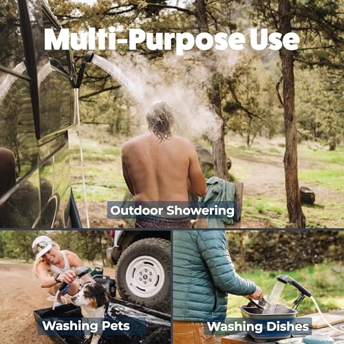 Ducha portátil Kakadu Outback para camping, agua caliente instantánea para uso al aire libre - Diseño delgado, batería recargable de litio, cabezal de ducha ajustable, bomba delgada, pantalla digital miniatura 2