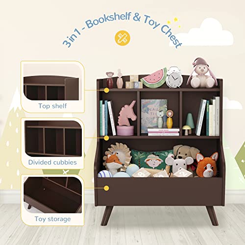 Curipeer Kids Bookshelf And Toy Storage, 3-Tier Wooden Open Bookcase, Baby Book And Toy Storage Display Organizer With Spacious Top Shelf, For Children, Friends, Family, Espresso #TOP2