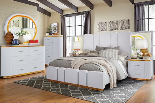 First of a Kind Luxury Zoe 5-Piece King Bedroom Set with LED Mirror & Crystal Accents – Modern Glam Contemporary Bedroom Furniture Collection