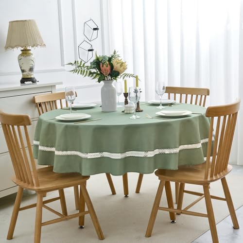 EHouseHome Heavy Duty Fabric Tablecloth with White Lace-Waterproof/Wrinkle Free/Stain Resistant/Oil Proof-for Dining,Indoor&Outdoor,Wedding,Holiday,Sage Green,Round 60Inch by EHouseHome - Used condition - Image 2