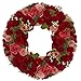 Red and Pink Wooden Rose with White Berries Artificial Wreath, 12-Inch