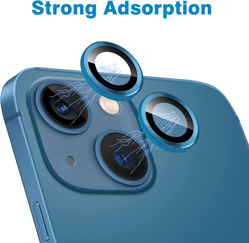 Image of ZYBUX Camera Lens Protector Compatible with iPhone 13 iPhone 13 Mini| High Clarity Scratch Proof 9H Hardness Anti-Spy Anti-Scratch Glass and Aluminum Trim [ Metal ] - (Blue)