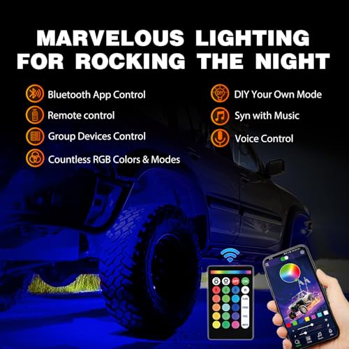 Image of Nilight RGB LED Rock Lights Kit 10 Pods Underglow Multicolor Neon Pod with Remote & Bluetooth App Control DIY Flashing Music Mode Wheel Well Light for Truck ATV UTV RZR SUV