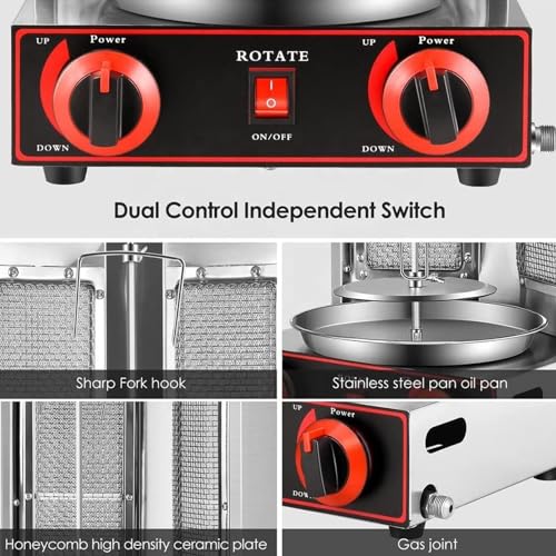 Vertikaler Rotisserie Ofengrill mit Ölauffangpfanne - Elektrische Shawarma Maschine, Gyros Rotisserie Grill, Edelstahl, 360° Drehbarer Kebab Drehofen, 300℃ Einstellung – Bild 5