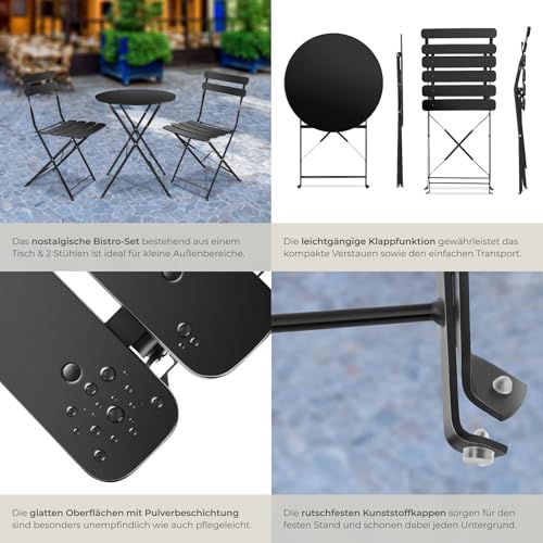 tectake® Gartenmöbel Bistro Set aus Gartentisch mit Stühlen, Balkonmöbel Kleiner Balkon, Klapptisch mit 2X Gartenstuhl… – Ansicht 5