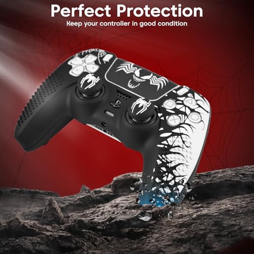 Image of Sounce Anti-Slip Silicone Controller Accessory Compatible with PS5 DualSense Controller Non-Slip Case with Thumb Grip Caps Touch Pad Sticker and Wrap Cover Stickers Pack of 2 (Red Black, Black White)