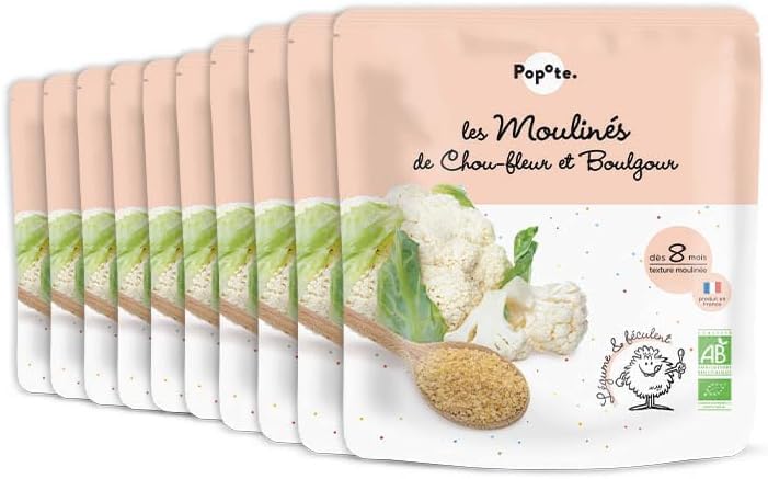 POPOTE - Mouliné Chou-Fleur Boulgour BIO 180 g - Repas Bébé Dès 8 Mois - Purée Idéale Pour Premiers Morceaux - Sachet Individuel 180g - Format Pratique À Emporter - Pack Familial 10 x 180 g