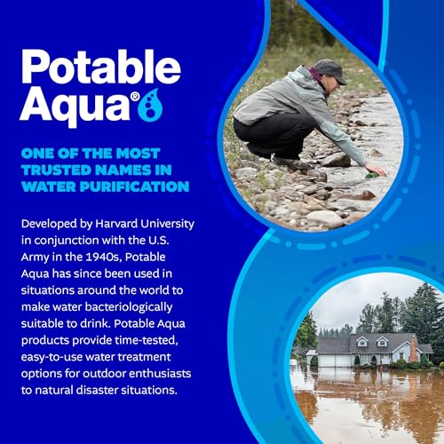 potable aqua water purification tablets portable and effective water purification solution for camping hiking emergencies natural disasters and international travel two 50ct bottles blue