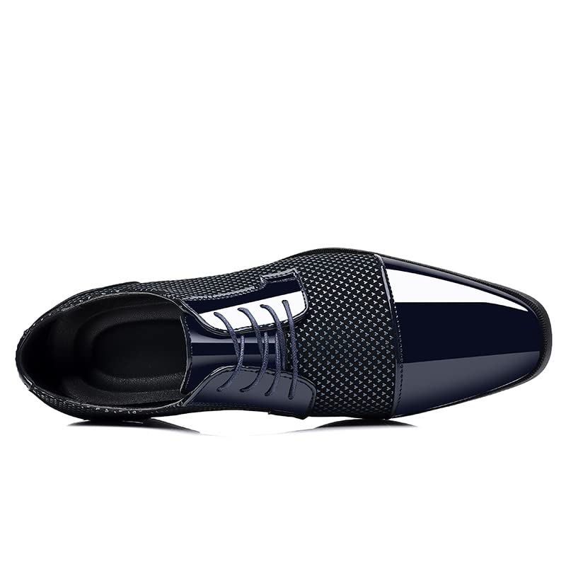 Image of Men's Dress Shoes Patent Leather Oxfords Classic Lace-up Formal Tuxedo Shoes Business Wedding Derby Shoes Cap Toe Fashion