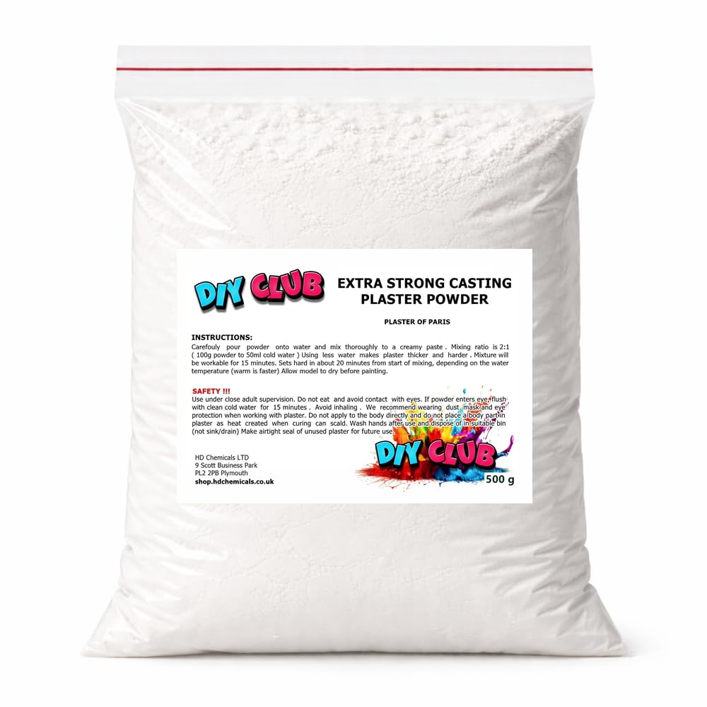 DIY CLUB Extra Strong Plaster Powder 500g – High Strength Casting & Moulding Plaster for Crafts, Repairs, Sculpting & DIY Projects