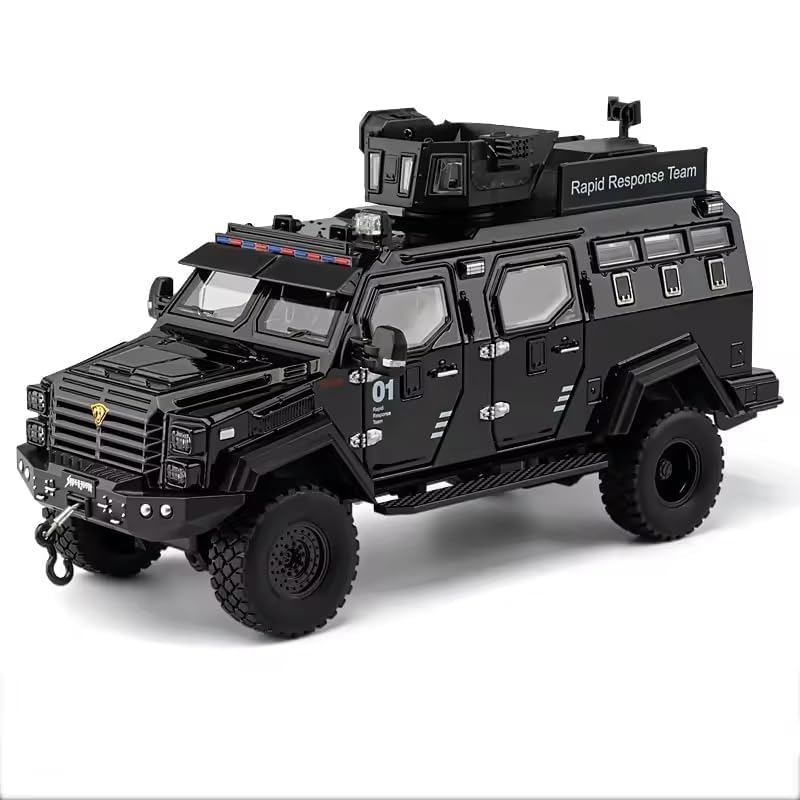 Image of 1:24 Armored Police Car with Tooth Tiger Explosion Proof Die-Cast Model Metal Pull-Back Car with Lights & Sounds with 4 Opening Doors Kids' Best Showpiece Toy Car (1:24 Armored Police-Black Color)