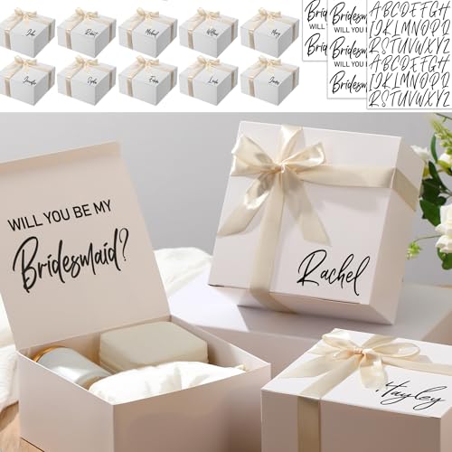 AmazingSpark 8 Sets Bridesmaid Proposal Boxes Will You Be My Bridesmaid Box Wedding Gift Boxes with Lids Name Maid Matron of Honor Proposal Box for Wedding Party Favors(Classic Apricot)