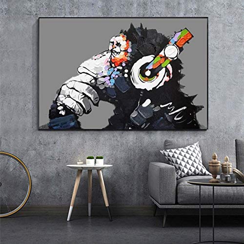 Affiche graffiti singe DJ pour chambre d'enfant : toile Street Art colorée 60x80 cm
