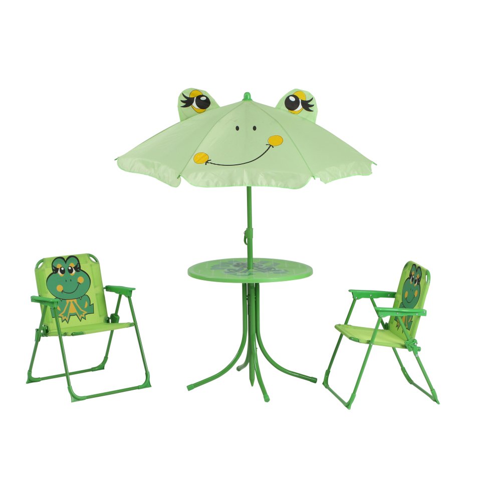 Siena Garden 672614 Froggy Set pour Enfants 2 Fauteuils Pliants + 1 Table + 1 Parasol Motif de Grenouille Acier Vert