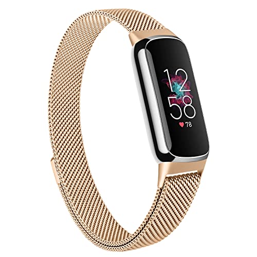 AK Metal Band Compatible with Fitbit Luxe Bands for Women Men, Stainless Steel Mesh Loop Replacement Bracelet Strap for Fitbit Luxe Health & Fitness Tracker (Rose Gold)