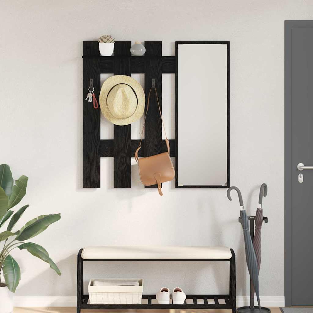 Table de chevet murale bois noir étagère design avec miroir de chambre 100 cm