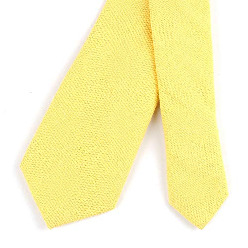 Image of Elfeves Men's Skinny Solid Color Tie Causal Cotton Linen Narrow Slim cut Necktie