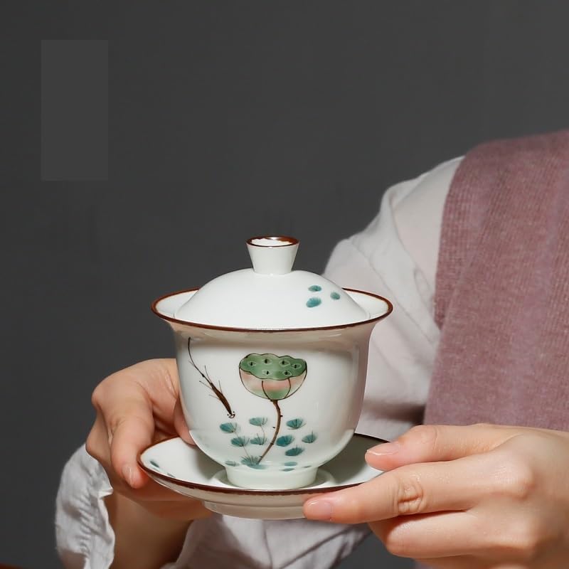 GSOUL Kungfu Tea cup Travel Coffee Cup Hand-painted Covered Bowl Kung Fu Tea Set Household Ceramic Retro Small Tea Cups