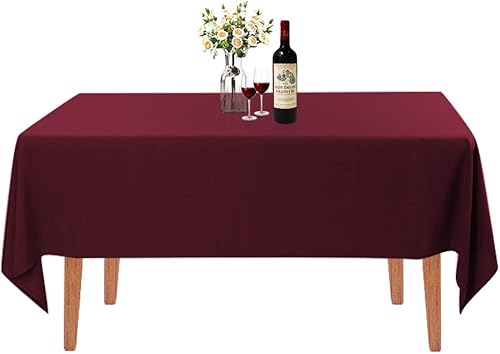 Mantel rectangular de 60 x 126 pulgadas, mantel rectangular color borgoña para mesa de 8 pies en poliéster lavable, ideal para decoración de bodas,