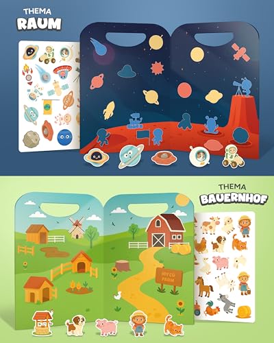 mycustomy – 3D Stickerbuch ab 2 Jahre | 6 Themenwelten mit 120 Wiederverwendbaren Aufklebern BPA-Frei & FSC | Lern & Spielzeug ab 3 Jahre Junge - Geschenk Junge 3 Jahre