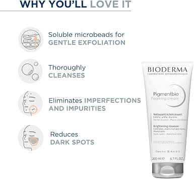 Bioderma Pigmentbio Foaming Cream Cleanser - Brightening Dark Spot & Pigmentation Reducer, Exfoliator Cream Cleanser Gently Brightens & Evens Skin Tone, 200ml