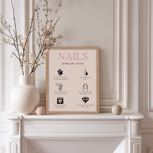 Image of Poster Master Nails Aftercare Advice Print - Manicure Poster - Fashion Art - Trendy Gift for Men, Women & Fashionista - Chic Pop Art Wall Decor for Salon, Spa or Nail Bar - 8x10 Beige Framed