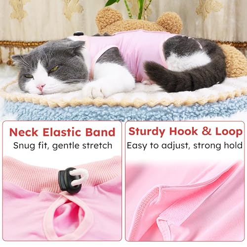 Cat Recovery Suit for Spay Abdominal Wounds, Kitten Onesie Bodysuit for Cats After Surgery, Cat Surgery Recovery Suit Female Cone of Shame Alternative for Cats Anti Licking (Pink,M) - Image 5