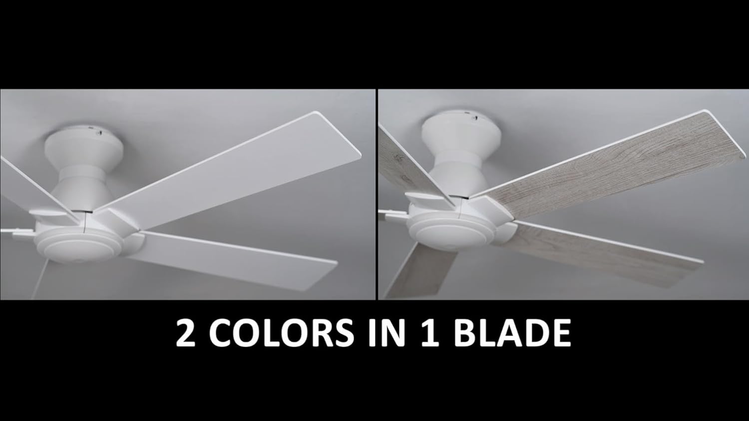 SMAFAN 52 Inch Flush Mount Ceiling Fan without Lights, White Ceiling Fan with Remote Low Profile, 10-Speed Reversible DC Motor, 5 Dual Finish Blades, Indoor for Bedroom