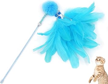 Amazon 猫 おもちゃ 羽 じゃらし 鈴付き ねこの杖は ふさふさした毛の羽 猫の動きを促進する 運動不足解消 シアン Mcs 猫じゃらし 羽のおもちゃ 通販