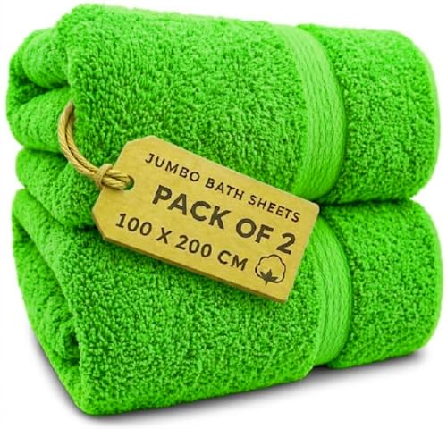 EDB 2X Extra Large Super Jumbo Bath Sheets Towels 100 cm W x 200 cm L Body Wrap Premium Quality 100% Egyptian Cotton Beach, Gym, Spa, Hotel Towel Set Super Soft XL Bath Towel 600-GSM (Lime Green)