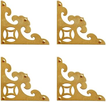 4Pcs Vintage Brass Antique Decorative Box Corner Protector Triangle with Screws,Wooden Jewelry Gift Box Cabinet Chest Accessories Guard Edge Cover Flat Corner BracesGold