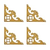 Tiazza 4Pcs Vintage Brass Antique Decorative Box Corner Protector Triangle with Screws,Wooden Jewelry Gift Box Cabinet Chest Accessories Guard Edge Cover Flat Corner Braces(Gold)