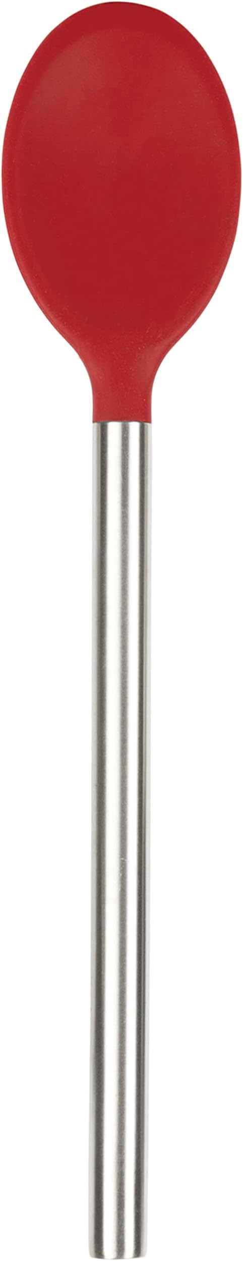 Mixing Spoon Stainless Steel Handle Scratch Resistant Non Stick Safe Kitchen Utensil for Cooking Baking Serving Stirring, Heat Resistant Silicone Stirring Spoon with Metal Handle Cayenne Red