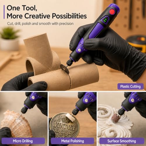 Image of Cordless Rotary Tool Kit, 3.6V Mini Rotary Tool with 82 Accessories, 3 Variable Speed Rechargeable Engraving Pen for Wood, Glass, Metal, Electric Grinder for DIY Crafts, Sanding, Polishing