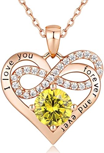 Momlovu Mothers Day Gifts for Her Women Wife Infinity Heart Necklaces for Women 925 Sterling Silver Rose Gold Birthstone Necklace Jewelry for Women