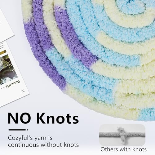 Image of Cozyful Chunky Yarn for Hand Knitting - #10 Chunky Chenille Blanket Yarn, Jumbo Big Thick Chunky Yarns for Crocheting, Tie Dye Bulky Knit Yarns, 8 Skein (20 yds 8 oz Each Skein), Purple&Yellow&Blue