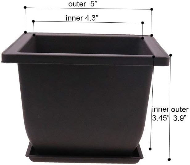 MUZHI 6PCS/Pack Retro Style Deep Square Small Bonsai Training Pots with Tray, Mini Plastic Mocha Garden Flower Pot 5" image 2